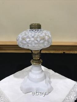 Antique Hobbs White Opalescent Snowflake Kerosene Oil Lamp
