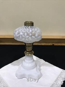 Antique Hobbs White Opalescent Snowflake Kerosene Oil Lamp