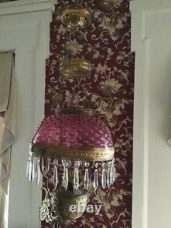Antique Hobnail Victorian Hanging Parlor Library Kerosene Oil Lamp VERY RARE
