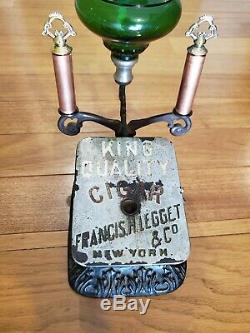 Antique Iron Ornate Cigar Store Counter Oil Lamp Lighter & Cutter withAdvertising