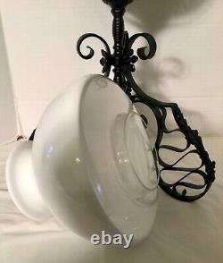 Antique JUNO Wrought Iron Oil Lamp Patent Date1895 Unusual glass Lamp Shade 29