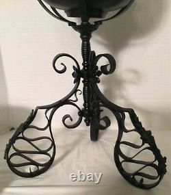 Antique JUNO Wrought Iron Oil Lamp Patent Date1895 Unusual glass Lamp Shade 29