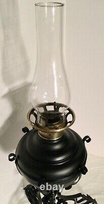 Antique JUNO Wrought Iron Oil Lamp Patent Date1895 Unusual glass Lamp Shade 29