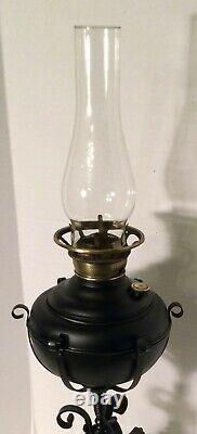 Antique JUNO Wrought Iron Oil Lamp Patent Date1895 Unusual glass Lamp Shade 29