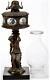 Antique J. F. Iden Spelter Figural Oil Kerosene Lamp Enclosed Glass Font Thuro II