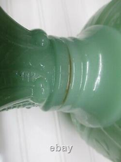 Antique Jadite Green Embossed Glass Kerosene Oil Lamp Complete SUPER WOW