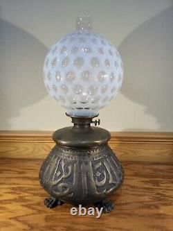 Antique Japanese Asian Hammered Bronze Oil Lamp Dragon Feet Duplex Burner 19th C