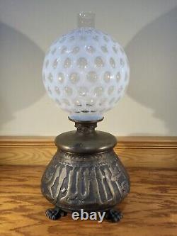 Antique Japanese Asian Hammered Bronze Oil Lamp Dragon Feet Duplex Burner 19th C
