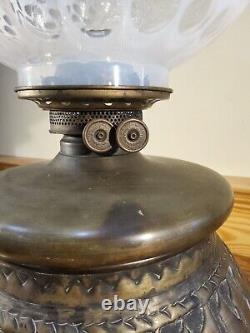 Antique Japanese Asian Hammered Bronze Oil Lamp Dragon Feet Duplex Burner 19th C