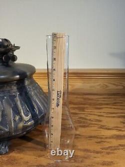Antique Japanese Asian Hammered Bronze Oil Lamp Dragon Feet Duplex Burner 19th C