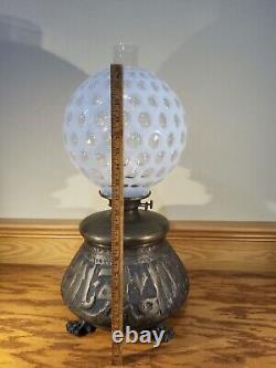 Antique Japanese Asian Hammered Bronze Oil Lamp Dragon Feet Duplex Burner 19th C