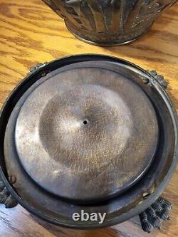 Antique Japanese Asian Hammered Bronze Oil Lamp Dragon Feet Duplex Burner 19th C