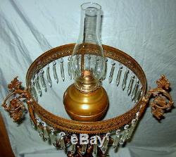 Antique John Scott Double Cherub Bronze Banquet Oil Lamp