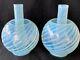 Antique Jr Size Oil Lamp Blue Opalescent Swirl Ball Shades withmatching Chimneys