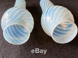 Antique Jr Size Oil Lamp Blue Opalescent Swirl Ball Shades withmatching Chimneys