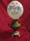 Antique Juno Electrified Oil Lamp Ornate Brass Base Glass Handpainted Shade