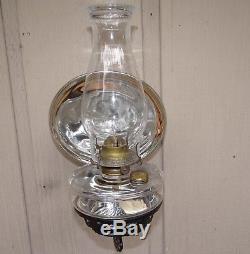 Antique Kerosene Black Cast Iron Wall Bracket Oil Lamp Glass Mercury Reflector