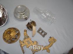 Antique Kerosene Gold Cast Iron Wall Bracket Oil Lamp Glass 8 Mercury Reflector