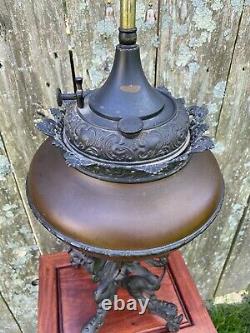 Antique Kerosene Oil B&h Chinese Dragon Burgundy Red Gilded Victorian Lamp