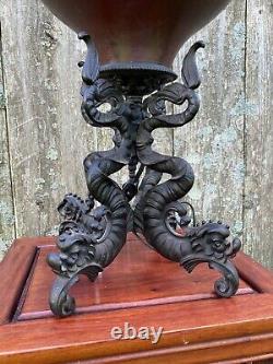 Antique Kerosene Oil B&h Chinese Dragon Burgundy Red Gilded Victorian Lamp