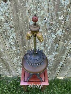 Antique Kerosene Oil B&h Chinese Dragon Burgundy Red Gilded Victorian Lamp