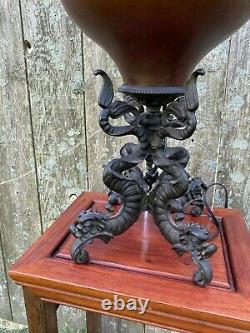 Antique Kerosene Oil B&h Chinese Dragon Burgundy Red Gilded Victorian Lamp