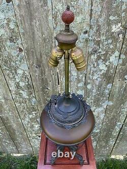 Antique Kerosene Oil B&h Chinese Dragon Burgundy Red Gilded Victorian Lamp