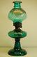 Antique Kerosene Oil Banquet Emerald Green Sandwich Riverside Glass Lamp
