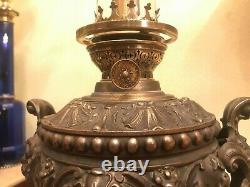 Antique Kerosene Oil Lamp Antique Globe Glass Shade with Jewels
