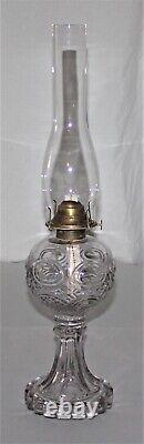 Antique Kerosene Oil Lamp Early 1870's All Glass Cottage Lamp WithLace Base