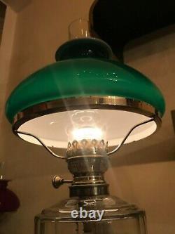 Antique Kerosene Oil Lamp Holmegaard Green Glass Shade Ideal Brenner