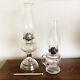 Antique Kerosene Oil Lamp Pair Clear Glass