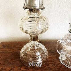 Antique Kerosene Oil Lamp Pair Clear Glass