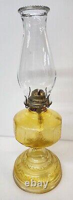 Antique Kerosene Oil Lamp Plume Wave Pattern Large Amber 18 1/2 1900 1920