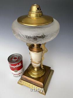 Antique Kerosene Oil Lamp with Onion Font, Milk Glass Stem & Brass Base, 1890-1910