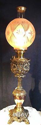 Antique Kerosene/oil, Banquet Lamp, Plume and Atwood circa 1895, with shade