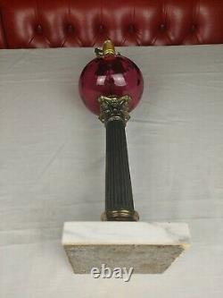 Antique Kosmos Brenner Corinthian Column Cranberry Glass Converted Oil Lamp 22