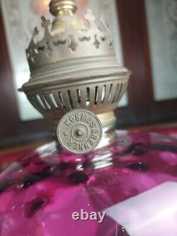 Antique Kosmos Brenner Corinthian Column Cranberry Glass Converted Oil Lamp 22