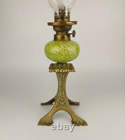 Antique Kosmos Brenner Oil Peg Lamp Brass Candlestick 19th C Hurricane Shade