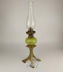 Antique Kosmos Brenner Oil Peg Lamp Brass Candlestick 19th C Hurricane Shade