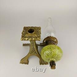 Antique Kosmos Brenner Oil Peg Lamp Brass Candlestick 19th C Hurricane Shade