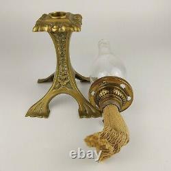Antique Kosmos Brenner Oil Peg Lamp Brass Candlestick 19th C Hurricane Shade