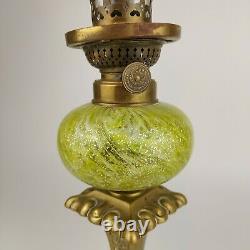 Antique Kosmos Brenner Oil Peg Lamp Brass Candlestick 19th C Hurricane Shade