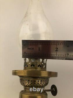 Antique Kosmos Brenner Oil Peg Lamp Brass Candlestick 19th C Hurricane Shade