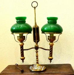 Antique Lamp, Oil Brass Double Arm, Student, Now Electric, 1800s, Gorgeous