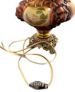 Antique Large Electrified Fostoria Oil Lamp Consolidated Lions Head GWTW READ
