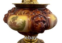 Antique Large Electrified Fostoria Oil Lamp Consolidated Lions Head GWTW READ