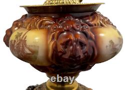 Antique Large Electrified Fostoria Oil Lamp Consolidated Lions Head GWTW READ