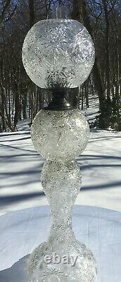 Antique Large Exquisite Diamond Crystal Oil/Kerosene Lamp