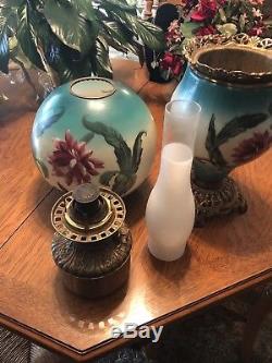 Antique Large Fostoria Victorian Gone with the Wind Hand Painted Oil Lamp